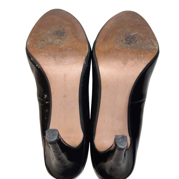 Zara Basic Black Patent Leather Platform Heels Size 37 - Picture 8 of 11